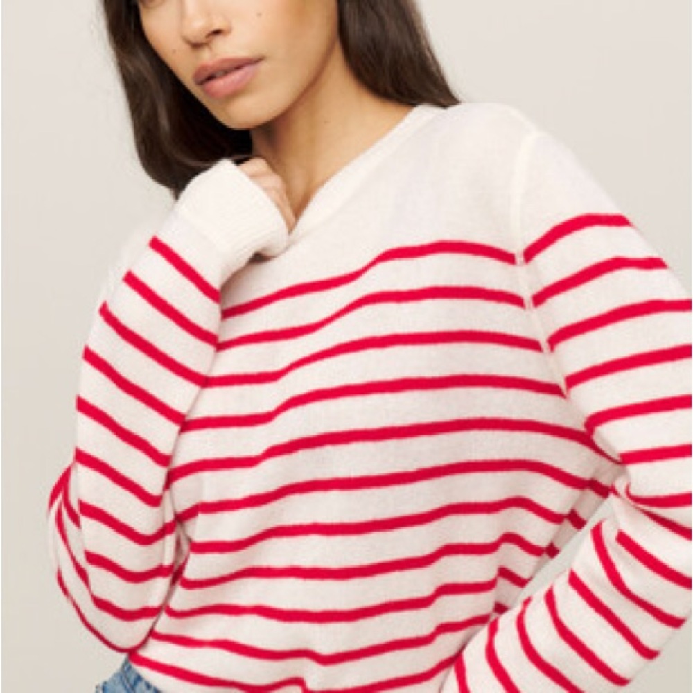 Red and White Cashmere Striped Boyfriend Sweater